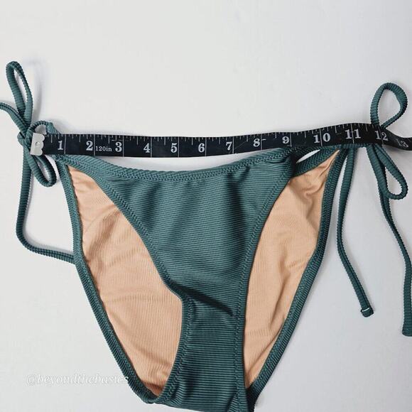 J.Crew Women's Green Ribbed Curved Waist Cheeky String Bikini Bottoms Size Small - Picture 9 of 10